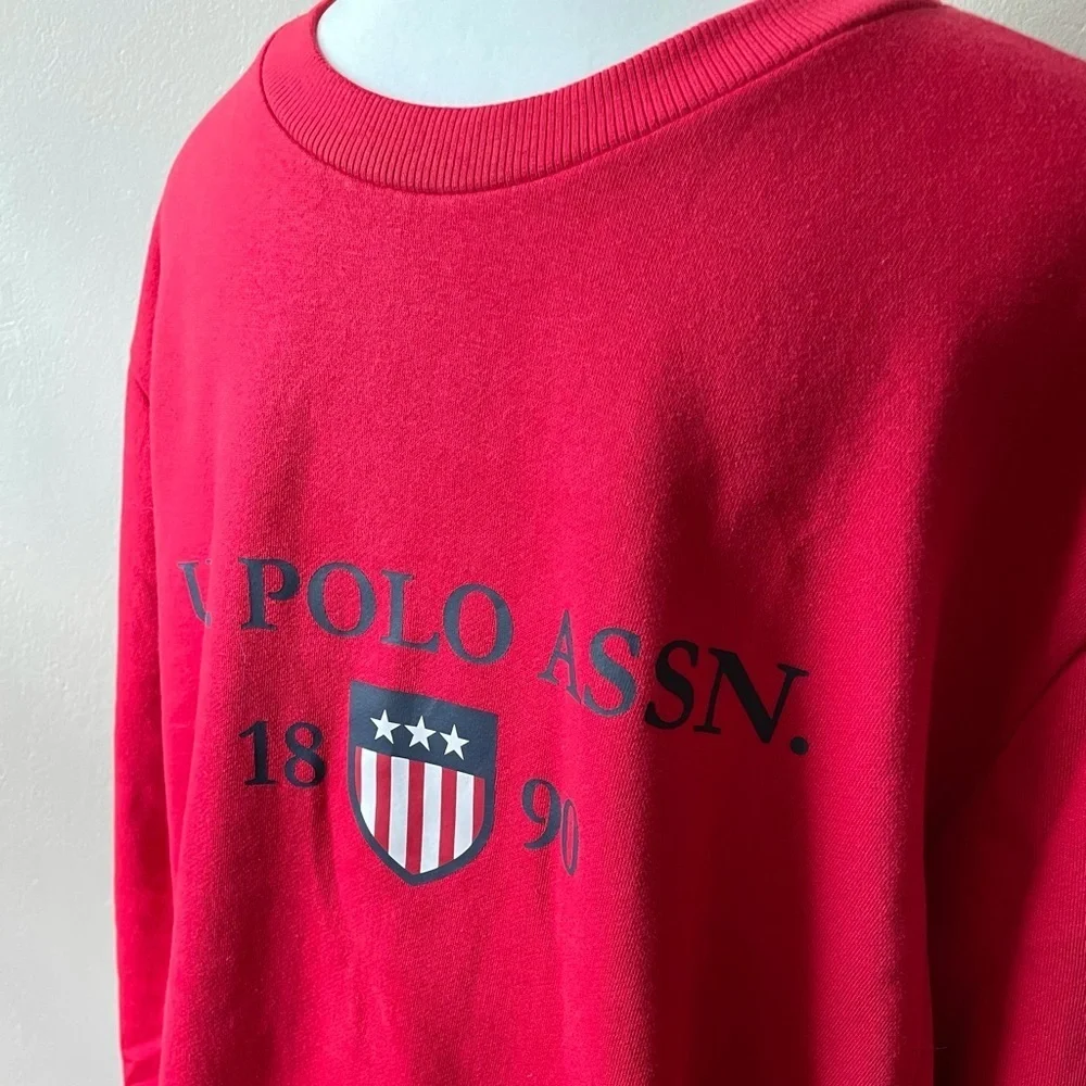 U.S. Polo Assn. Graphic Logo Red Long Sleeve Crewneck Fleece Sweater Men’s XL